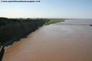 View from the Severn Bridge of the cliffs at Aust